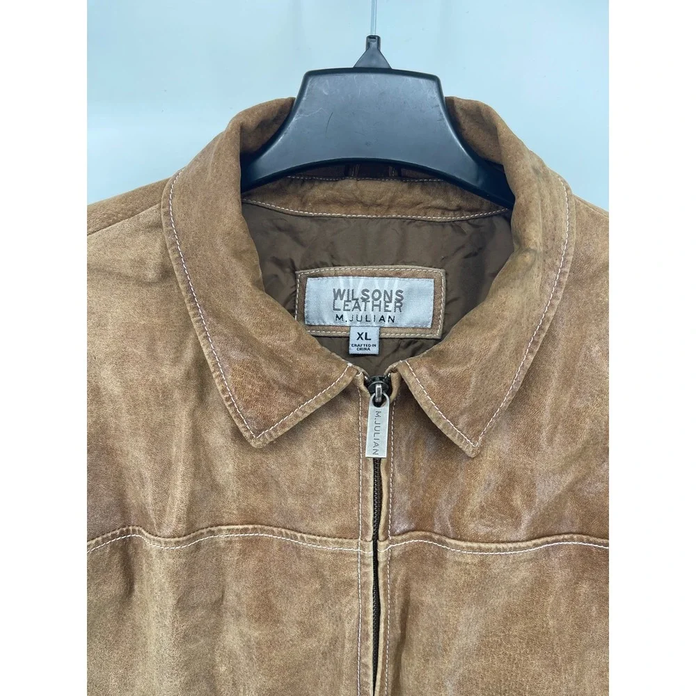 Wilsons Leather M Julian Mens XL Tan Suede Full Zip Bomber Jacket Brown Coat